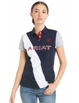 polo equitación mujer manga corta ariat taryn azul marino blanco