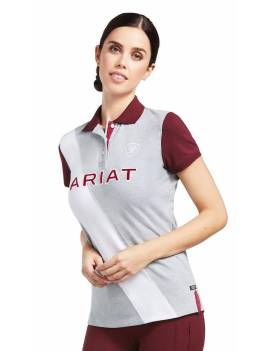 polo equitación mujer manga corta ariat taryn granate blanco