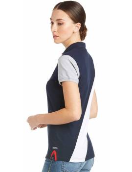 espalda polo equitación mujer manga corta ariat taryn azul marino blanco