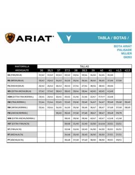 tabla medidas botas altas equitación con cordones negras ariat palisade