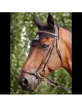 Brida Dyon Collection DYAAAE marron con muserola alemana colocada en caballo vista lateral