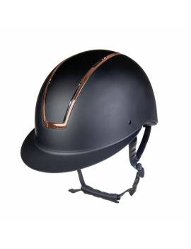 casco equitacion negro con ribete rosa dorado visera ancha hkm lady shield