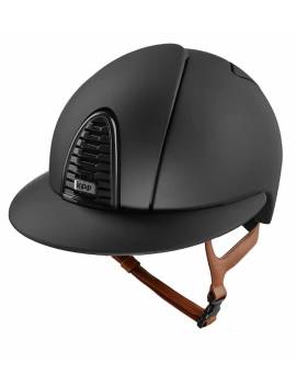 casco equitacion kep italia negro mate visera ancha correas marrones cromo matt 2.0