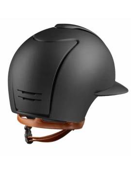 vista trasera casco equitacion kep italia negro mate visera ancha correas marrones cromo matt 2.0