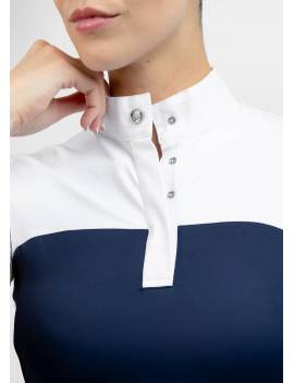detalles cuello Polo de concurso mujer Maximilian Equestrian manga corta Era azul marino