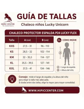 guia de tallas Chaleco Protector de espalda niños SWING Lucky P24