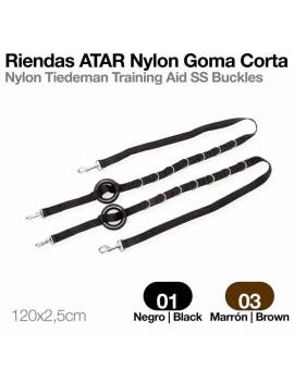 Riendas de atar de nylon con goma corta negras