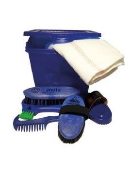 caja completa cepillos para el caballo azul