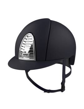 Casco equitación KEP ITALIA Cromo Textille 2.0 rejilla plateada visera normal azul parte frontal