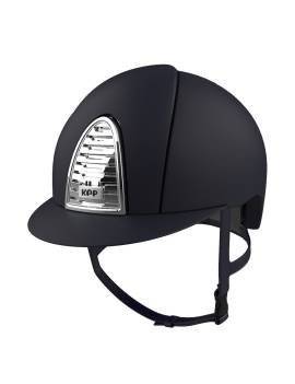 Casco equitación KEP ITALIA Cromo Textille 2.0 rejilla plateada visera normal azul parte frontal